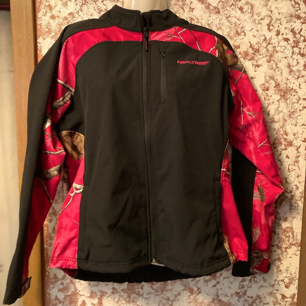 Jacket, RealTree, Black with Pink & Brown Camouflage, slimming back, L (12/14)
